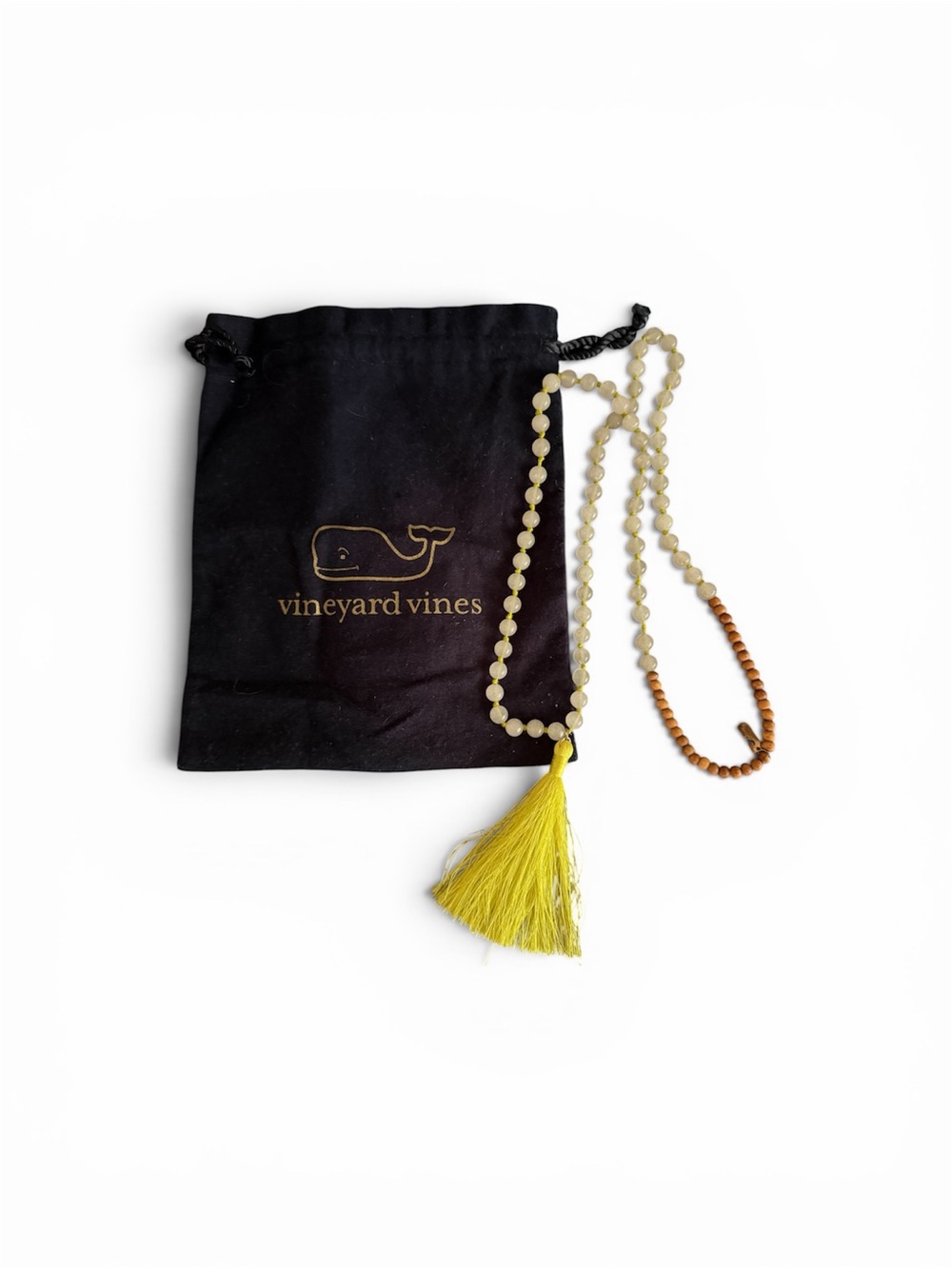 Vineyard Vines Yellow Tassel Necklace with Natural & Brown Beads